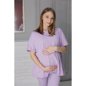 Комплект велосипедки і футболка для вагітних oversize з секретом для годування Фіолетовий